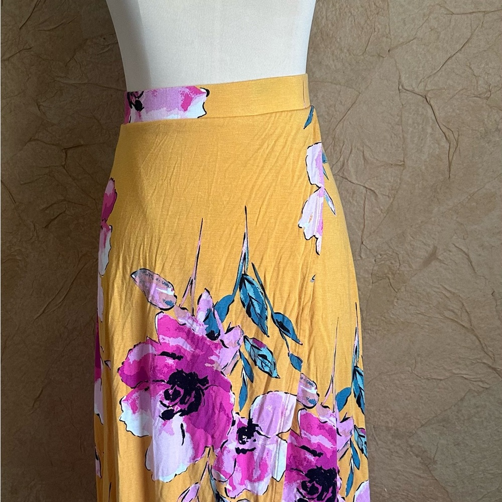 Charlotte Russe Yellow Maxi Skirt with Pink & Blue Floral Print